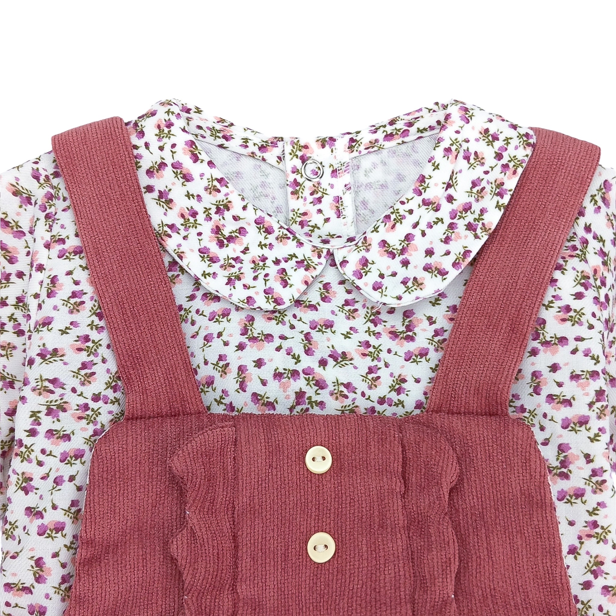 Κοτλέ Φόρεμα με Κουμπιά & Φλοράλ Top