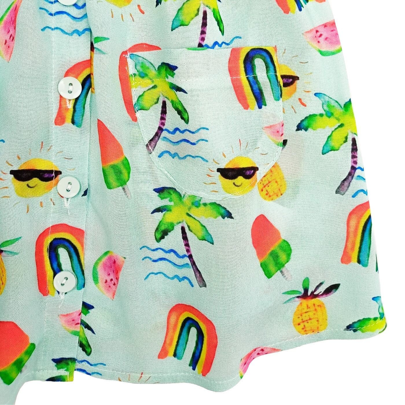 Tropical Γαλάζιο Φόρεμα με Τσέπες