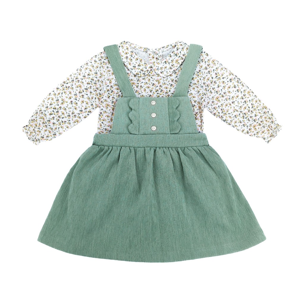 Κοτλέ Φόρεμα με Κουμπιά & Φλοράλ Top