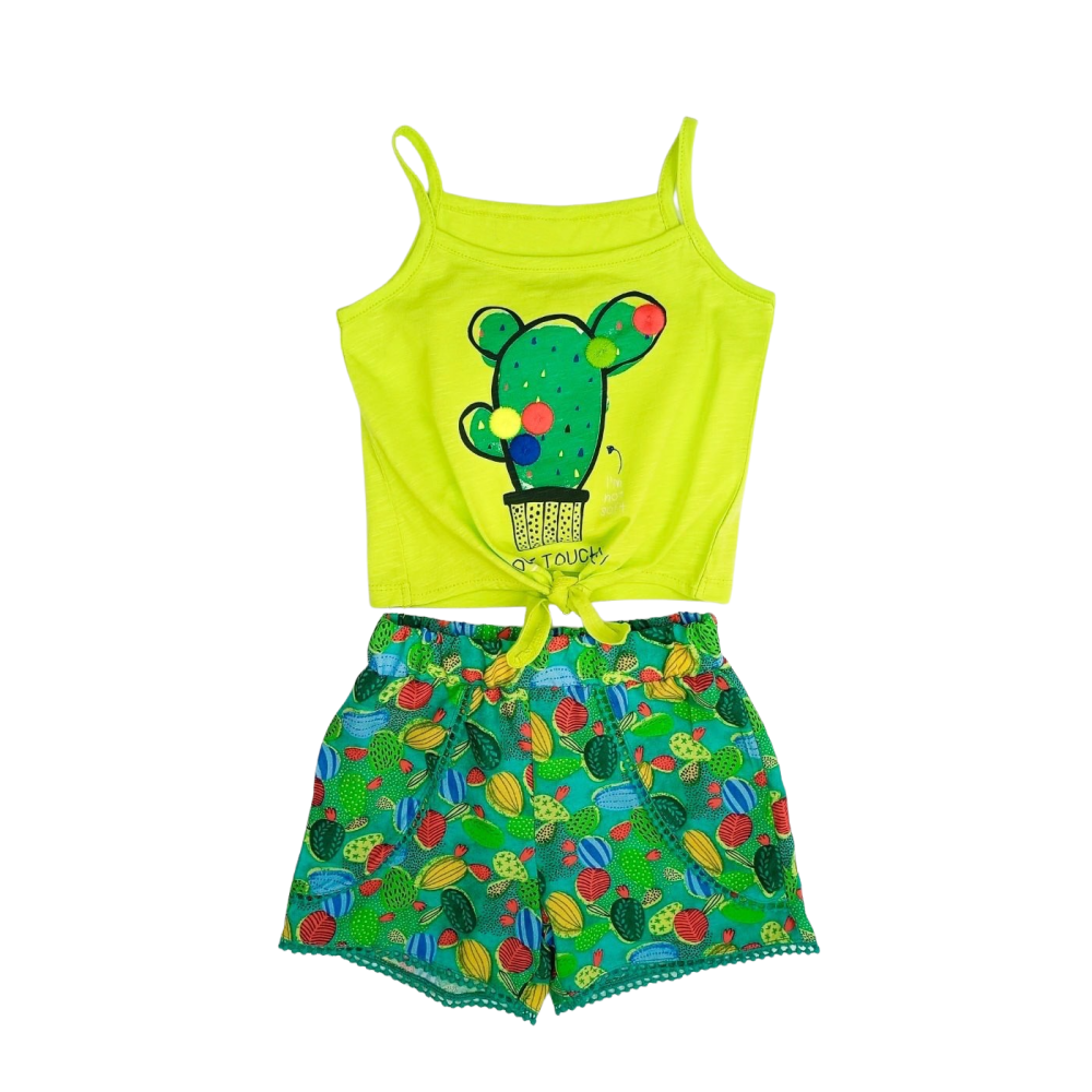 Λαχανί Crop Top Σετ με Κάκτους