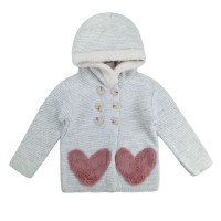 Πλεκτή Ζακέτα με Γούνινες Καρδιές