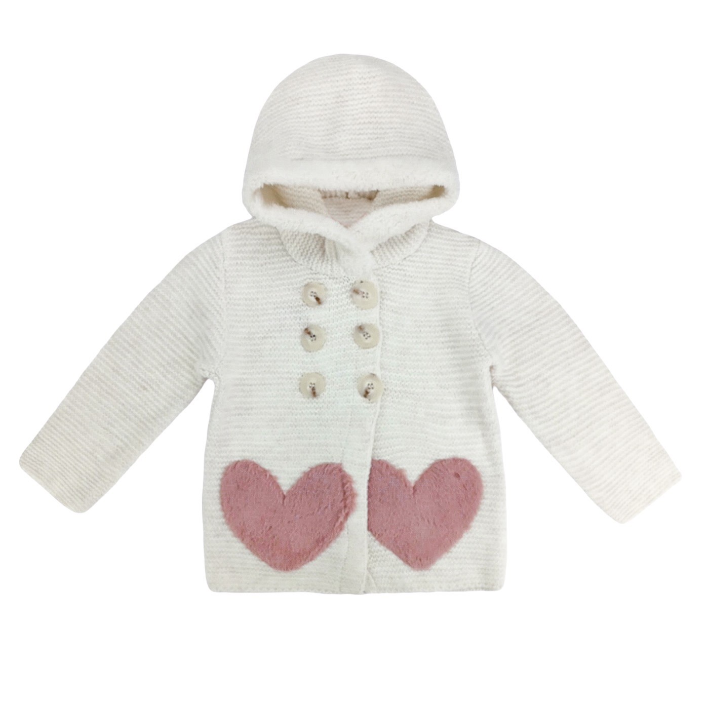 Πλεκτή Ζακέτα με Γούνινες Καρδιές